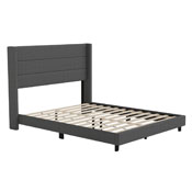 Hollis Queen Upholstered Platform Bed with Wingback Headboard, Mattress Foundation with Slatted Supports, No Box Spring Needed, Charcoal Faux Linen, YK-1078-CHAR-Q-GG