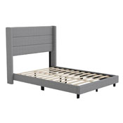 Hollis Full Upholstered Platform Bed with Wingback Headboard, Mattress Foundation with Slatted Supports, No Box Spring Needed, Gray Faux Linen, YK-1078-GY-F-GG