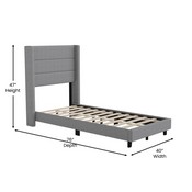 Hollis Twin Upholstered Platform Bed with Wingback Headboard, Mattress Foundation with Slatted Supports, No Box Spring Needed, Gray Faux Linen, YK-1078-GY-T-GG