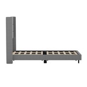 Hollis Twin Upholstered Platform Bed with Wingback Headboard, Mattress Foundation with Slatted Supports, No Box Spring Needed, Gray Faux Linen, YK-1078-GY-T-GG