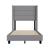 Hollis Twin Upholstered Platform Bed with Wingback Headboard, Mattress Foundation with Slatted Supports, No Box Spring Needed, Gray Faux Linen, YK-1078-GY-T-GG