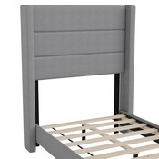 Hollis Twin Upholstered Platform Bed with Wingback Headboard, Mattress Foundation with Slatted Supports, No Box Spring Needed, Gray Faux Linen, YK-1078-GY-T-GG