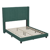 Bianca Full Upholstered Platform Bed with Vertical Stitched Wingback Headboard, Slatted Mattress Foundation, No Box Spring Needed, Emerald Velvet, YK-1079-GR-F-GG