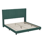 Bianca King Upholstered Platform Bed with Vertical Stitched Wingback Headboard, Slatted Mattress Foundation, No Box Spring Needed, Emerald Velvet, YK-1079-GR-K-GG