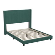 Bianca Queen Upholstered Platform Bed with Vertical Stitched Wingback Headboard, Slatted Mattress Foundation, No Box Spring Needed, Emerald Velvet, YK-1079-GR-Q-GG