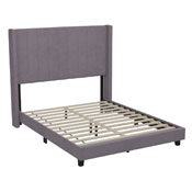 Bianca Full Upholstered Platform Bed with Vertical Stitched Wingback Headboard, Slatted Mattress Foundation, No Box Spring Needed, Gray Velvet, YK-1079-GY-F-GG