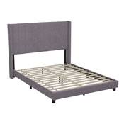 Bianca Queen Upholstered Platform Bed with Vertical Stitched Wingback Headboard, Slatted Mattress Foundation, No Box Spring Needed, Gray Velvet, YK-1079-GY-Q-GG