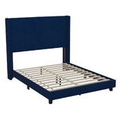 Bianca Full Upholstered Platform Bed with Vertical Stitched Wingback Headboard, Slatted Mattress Foundation, No Box Spring Needed, Navy Velvet, YK-1079-NAVY-F-GG