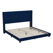 Bianca King Upholstered Platform Bed with Vertical Stitched Wingback Headboard, Slatted Mattress Foundation, No Box Spring Needed, Navy Velvet, YK-1079-NAVY-K-GG