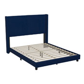 Bianca Queen Upholstered Platform Bed with Vertical Stitched Wingback Headboard, Slatted Mattress Foundation, No Box Spring Needed, Navy Velvet, YK-1079-NAVY-Q-GG
