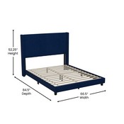 Bianca Queen Upholstered Platform Bed with Vertical Stitched Wingback Headboard, Slatted Mattress Foundation, No Box Spring Needed, Navy Velvet, YK-1079-NAVY-Q-GG