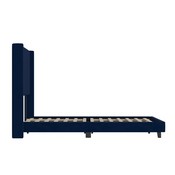 Bianca Queen Upholstered Platform Bed with Vertical Stitched Wingback Headboard, Slatted Mattress Foundation, No Box Spring Needed, Navy Velvet, YK-1079-NAVY-Q-GG