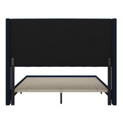 Bianca Queen Upholstered Platform Bed with Vertical Stitched Wingback Headboard, Slatted Mattress Foundation, No Box Spring Needed, Navy Velvet, YK-1079-NAVY-Q-GG