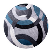 Harken Collection Geometric 5' x 5' Blue and Gray Round Olefin Area Rug with Jute Backing, Living Room, Bedroom, YK-F968B-D9826-5R-BL-GG