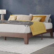 Evelyn Walnut Finish Wood King Platform Bed with Wooden Support Slats, No Box Spring Required, YKC-1090-K-WAL-GG