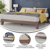 Evelyn Walnut Finish Wood King Platform Bed with Wooden Support Slats, No Box Spring Required, YKC-1090-K-WAL-GG