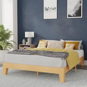 Evelyn Natural Pine Finish Wood Queen Platform Bed with Wooden Support Slats, No Box Spring Required, YKC-1090-Q-NAT-GG