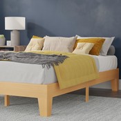Evelyn Natural Pine Finish Wood Queen Platform Bed with Wooden Support Slats, No Box Spring Required, YKC-1090-Q-NAT-GG