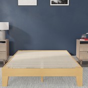 Evelyn Natural Pine Finish Wood Queen Platform Bed with Wooden Support Slats, No Box Spring Required, YKC-1090-Q-NAT-GG