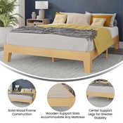 Evelyn Natural Pine Finish Wood Queen Platform Bed with Wooden Support Slats, No Box Spring Required, YKC-1090-Q-NAT-GG