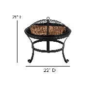 22" Round Wood Burning Firepit with Mesh Spark Screen and Poker, YL-202-22-GG