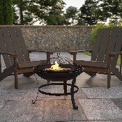 22" Round Wood Burning Firepit with Mesh Spark Screen and Poker, YL-202-22-GG