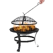 22" Round Wood Burning Firepit with Mesh Spark Screen and Poker, YL-202-22-GG