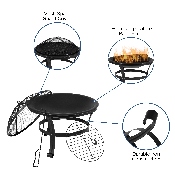 22" Round Wood Burning Firepit with Mesh Spark Screen and Poker, YL-202-22-GG