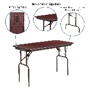 4-Foot Mahogany Melamine Laminate Folding Banquet Table, YT-2448-MEL-WAL-GG