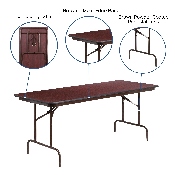 6-Foot Mahogany Melamine Laminate Folding Banquet Table, YT-3072-MEL-WAL-GG