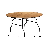 5-Foot Round Wood Folding Banquet Table with Clear Coated Finished Top, YT-WRFT60-TBL-GG