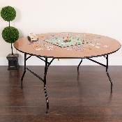 5-Foot Round Wood Folding Banquet Table with Clear Coated Finished Top, YT-WRFT60-TBL-GG