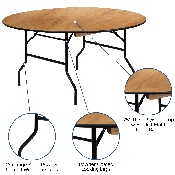 5-Foot Round Wood Folding Banquet Table with Clear Coated Finished Top, YT-WRFT60-TBL-GG