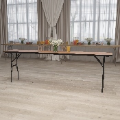 8-Foot Rectangular Wood Folding Training / Seminar Table with Smooth Clear Coated Finished Top, YT-WTFT18X96-TBL-GG
