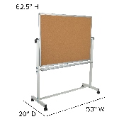 HERCULES Series 53"W x 62.5"H Reversible Mobile Cork Bulletin Board and White Board with Pen Tray, YU-YCI-003-CK-GG