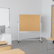 HERCULES Series 53"W x 62.5"H Reversible Mobile Cork Bulletin Board and White Board with Pen Tray, YU-YCI-003-CK-GG