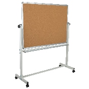 HERCULES Series 53"W x 62.5"H Reversible Mobile Cork Bulletin Board and White Board with Pen Tray, YU-YCI-003-CK-GG