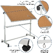 HERCULES Series 53"W x 62.5"H Reversible Mobile Cork Bulletin Board and White Board with Pen Tray, YU-YCI-003-CK-GG