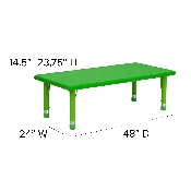 24''W x 48''L Rectangular Green Plastic Height Adjustable Activity Table, YU-YCX-001-2-RECT-TBL-GREEN-GG