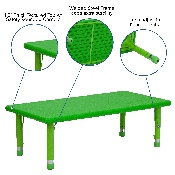 24''W x 48''L Rectangular Green Plastic Height Adjustable Activity Table, YU-YCX-001-2-RECT-TBL-GREEN-GG