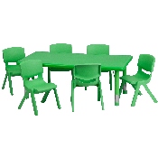24''W x 48''L Rectangular Green Plastic Height Adjustable Activity Table Set with 6 Chairs, YU-YCX-0013-2-RECT-TBL-GREEN-E-GG
