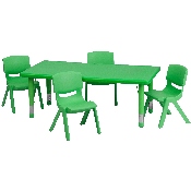 24''W x 48''L Rectangular Green Plastic Height Adjustable Activity Table Set with 4 Chairs, YU-YCX-0013-2-RECT-TBL-GREEN-R-GG