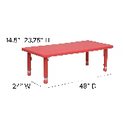 24''W x 48''L Rectangular Red Plastic Height Adjustable Activity Table Set with 6 Chairs, YU-YCX-0013-2-RECT-TBL-RED-E-GG