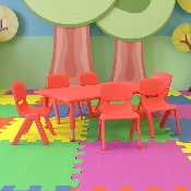 24''W x 48''L Rectangular Red Plastic Height Adjustable Activity Table Set with 6 Chairs, YU-YCX-0013-2-RECT-TBL-RED-E-GG