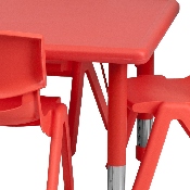 24''W x 48''L Rectangular Red Plastic Height Adjustable Activity Table Set with 6 Chairs, YU-YCX-0013-2-RECT-TBL-RED-E-GG