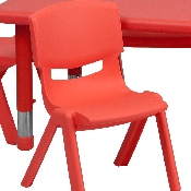 24''W x 48''L Rectangular Red Plastic Height Adjustable Activity Table Set with 6 Chairs, YU-YCX-0013-2-RECT-TBL-RED-E-GG