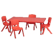24''W x 48''L Rectangular Red Plastic Height Adjustable Activity Table Set with 4 Chairs, YU-YCX-0013-2-RECT-TBL-RED-R-GG