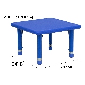 24'' Square Blue Plastic Height Adjustable Activity Table, YU-YCX-002-2-SQR-TBL-BLUE-GG