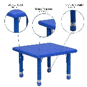 24'' Square Blue Plastic Height Adjustable Activity Table, YU-YCX-002-2-SQR-TBL-BLUE-GG