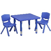 24'' Square Blue Plastic Height Adjustable Activity Table Set with 2 Chairs, YU-YCX-0023-2-SQR-TBL-BLUE-R-GG